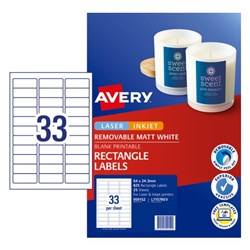 Avery L7157REV Laser Labels Removable 33 Sht 64x24.3mm Pack of 25